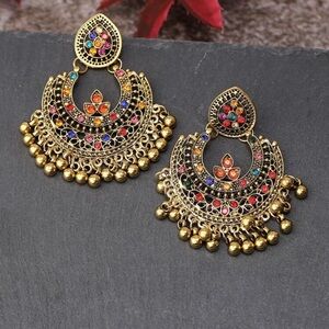 Elegant Gold and Multicolor Chandelier Earrings Indian wear accessories jewelry